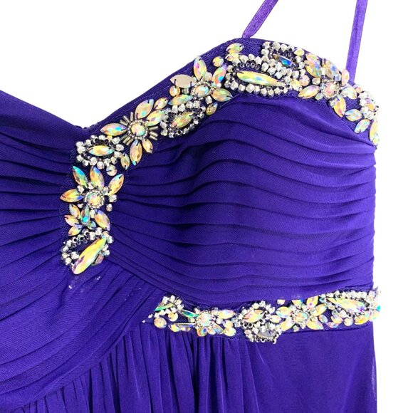 Blondie Nites Purple Chiffon Pleated Jeweled Strapless Cocktail Dress 3 Prom - Picture 3 of 12